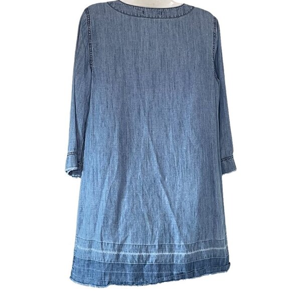 Michael Stars Linen Tencel Blend Chambray Tunic has Faux Lace-up Neckline Medium - Picture 4 of 8